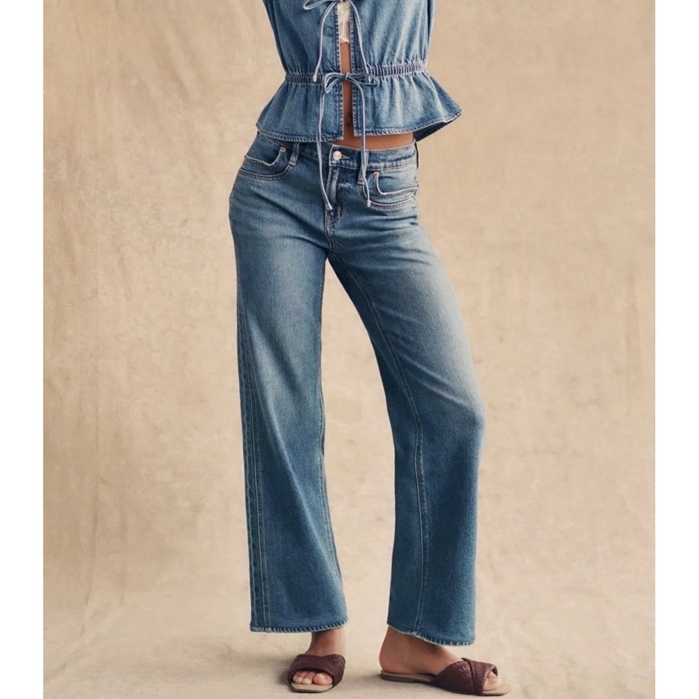 American Eagle AE Stretch High-Waisted Stovepipe Jean Wide Leg Womens 2 Med Wash